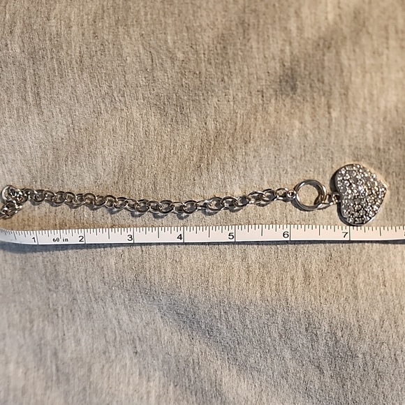 Silver Tone Rhinestone Heart Charm Bracelet - Picture 3 of 6